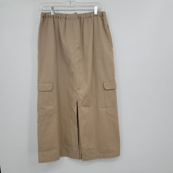Sag Harbor Women's 100%‎ Cotton Maxi Cargo Skirt Size small Elastic Waist Khaki - Picture 4 of 8
